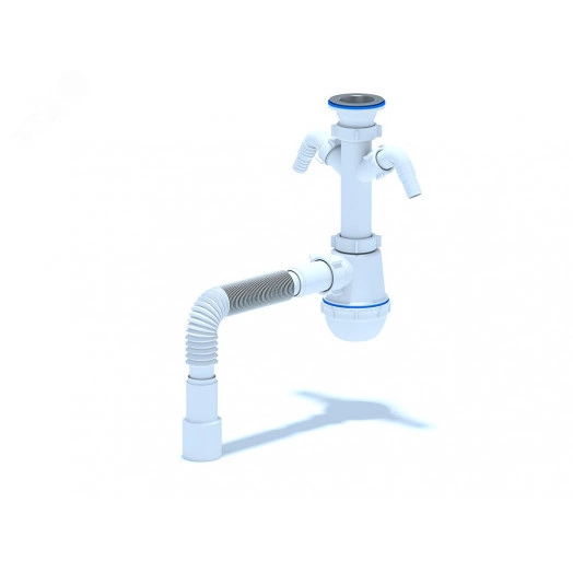 Сифон для мойки АНИ Грот 1 1/2' x 40 c двумя отводами для стиральной и посудомоечной машины с гибкой трубой 40х40/50