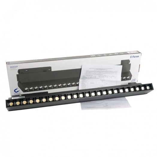 Светильник светодиодный трековый магнитный на шинопровод ДПО-24w 4000К 2160Лм 48v поворотный черный