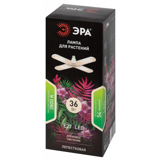 Фитолампа для растений светодиодная FITO-36W-Rа90-E27-FOLD 4-х лепестковая полного спектра 36 Вт Е27