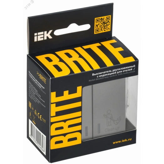 BRITE Выключатель 2-клавишный с индикацией для отелей 10А ВС10-2-9-БрС сталь IEK