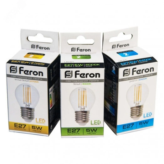 Лампа светодиодная LED 5вт Е27 белый шар FILAMENT