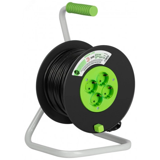Удлинитель силовой на катушке пластик 4 розетки с заземлением 40м ПВС 3x1мм2 GREEN LINE KAT-3x1-40m Greenline ЭРА