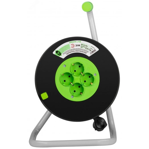 Удлинитель силовой на катушке пластик 4 розетки с заземлением 40м ПВС 3x1мм2 GREEN LINE KAT-3x1-40m Greenline ЭРА