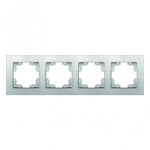 Рамка четырехместная горизонтальная Афина серебро (еврослот)