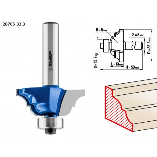 Фреза кромочная калевочная №4 33,3x13мм, радиус 5мм
