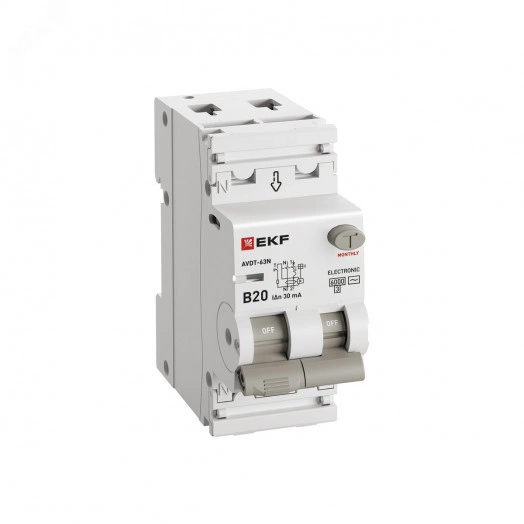 Выключатель автоматический дифференциальный  АВДТ-63N 1P+N 20А (B) 30мА (AC) эл 6кА PROXIMA EKF