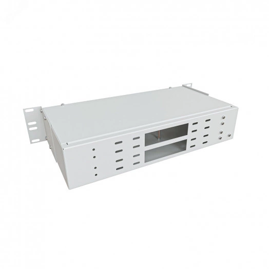 Кросс оптический 19'' частично укомплектованный 2U, 32/48 портов FC/ST (планки FC/ST-6шт, планка-заглушка-2шт, сплайс-кассета-2шт) серый RAL 7035