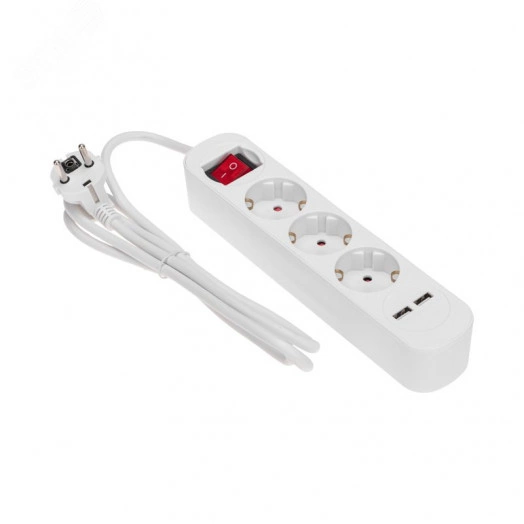 Удлинитель STANDARD 3 гнезда, 1,5 м, 3х1,0 мм2, с/з, с выключателем, 2 USB, белый