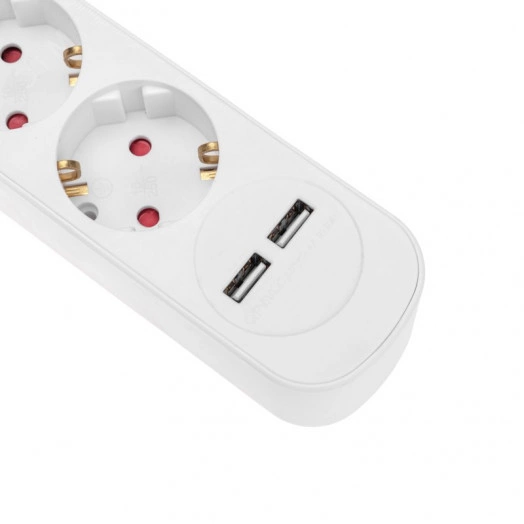 Удлинитель STANDARD 3 гнезда, 1,5 м, 3х1,0 мм2, с/з, с выключателем, 2 USB, белый