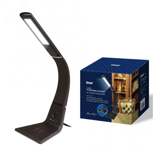 Светильник настольный 12W Сенсорный выключатель Диммер Беспроводное зарядное устройствоTLD-565 Brown/LED/360Lm/3000-6000K/Dimmer/WR  Коричневый