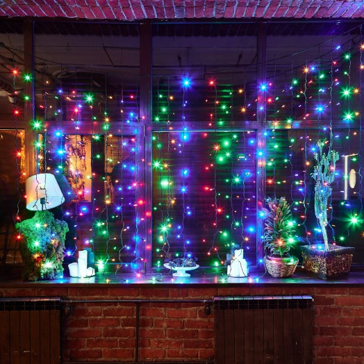 Занавес светодиодный с эффектом мерцания 3х2м Соединяемый 240 светодиодов Разноцветный свет Провод черный ULD-C2030-240/TBK MULTI IP67 З TM Uniel