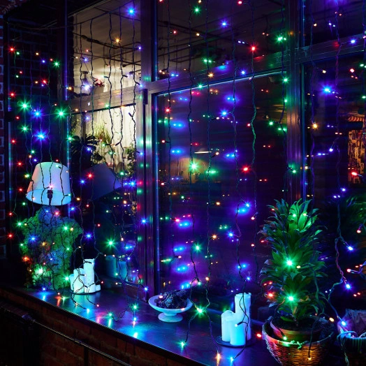 Занавес светодиодный с эффектом мерцания 3х2м Соединяемый 240 светодиодов Разноцветный свет Провод черный ULD-C2030-240/TBK MULTI IP67 З TM Uniel