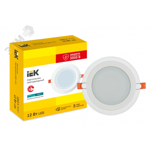 Светильник светодиодный встраиваемый ДВО 1621 со стеклом круг 12Вт 4000К IP20