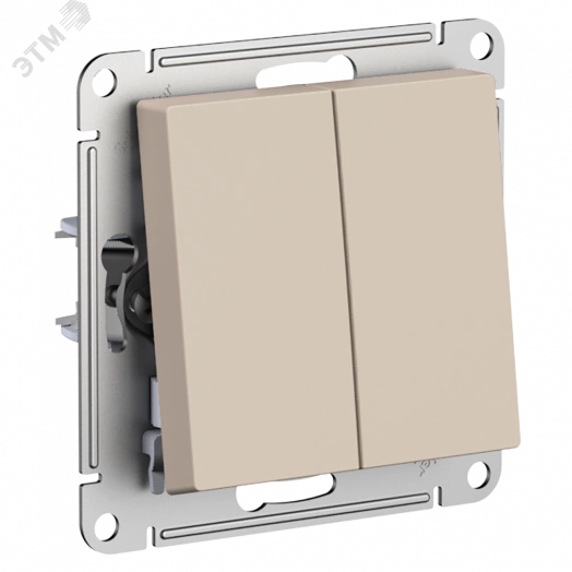 ATLASDESIGN 2-клавишный ВЫКЛЮЧАТЕЛЬ с самовозвратом, сх.2, 10А, механизм, ПЕСОЧНЫЙ