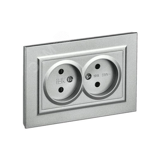 BRITE Розетка 2-местная без заземления с защитными шторками 10А в сборе РСш12-2-БрА алюминий IEK
