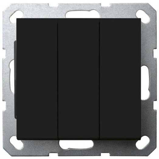 Выключатель трехклавишный 10A 250V~с накладкой, цвет черный матовый (soft touch)