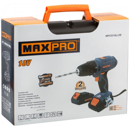Дрель-шуруповерт аккумуляторная 18 В 0-350/0-1250об/мин 10мм 30Нм 2 батареи (Li-Ion) х1.5Ач 15+1 1ч.