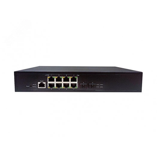Коммутатор управляемый L2, PoE, 8 портовый 10/100/1000 Мбит/с RJ-45, 2xSFP, 120 Вт