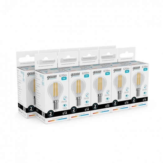 Лампа светодиодная филаментная LED 10 Вт 670 лм 4100К AC190-240В E14 шар P45 нейтральный Elementary Gauss