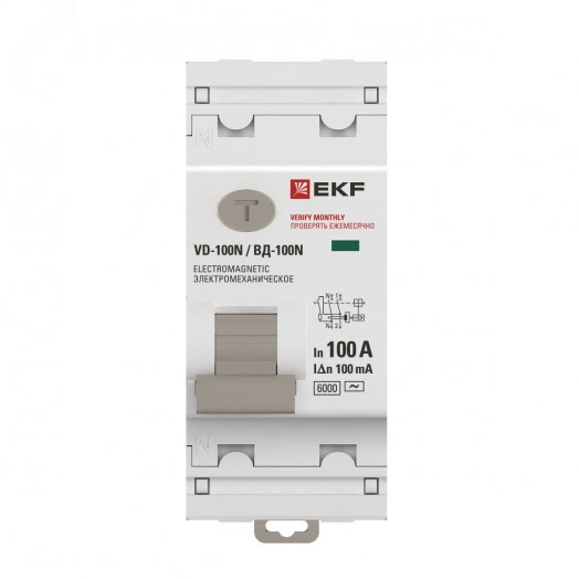 Выключатель дифференциального тока ВД-100N  2P 100А 100мА тип AC эл-мех 6кА PROXIMA EKF