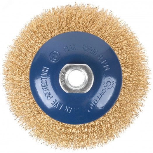 Щетка для УШМ, М14, тип ''Тарелка'', латунированная витая проволока 0,3 мм, 115 мм, Profi