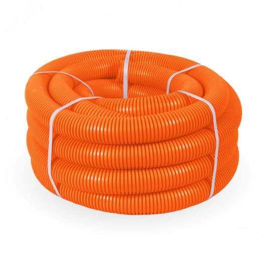 Труба гофрированная ПНД тяжёлая 750 Н безгалогенная (HF) оранжевая с/з d50 мм (15 м/660 м уп/пал) Промрукав