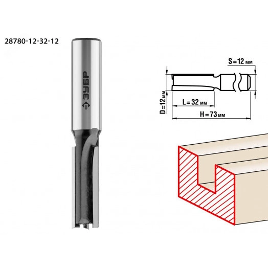 Фреза пазовая прямая 12x32мм, хвостовик 12мм
