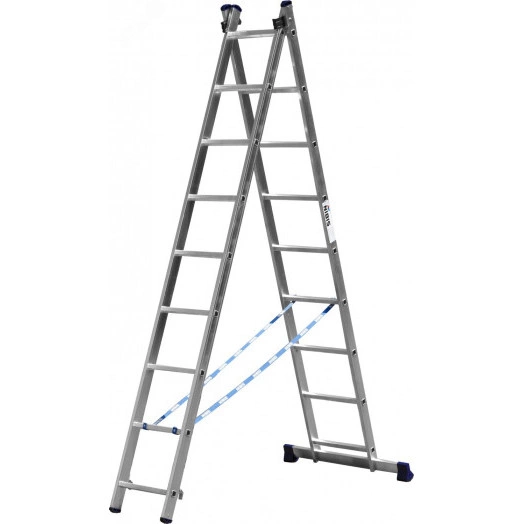 Лестница двухсекционная, алюминиевая, со стабилизатором, 9 ступеней