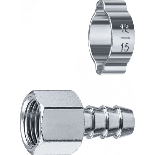 Переходник штуцер ''елочка'' 10 мм - 1/4''F, с обжимным хомутом Профессионал