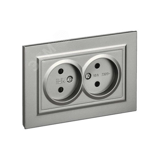 BRITE Розетка 2-местная без заземления с защитными шторками 10А в сборе РСш12-2-БрС сталь IEK