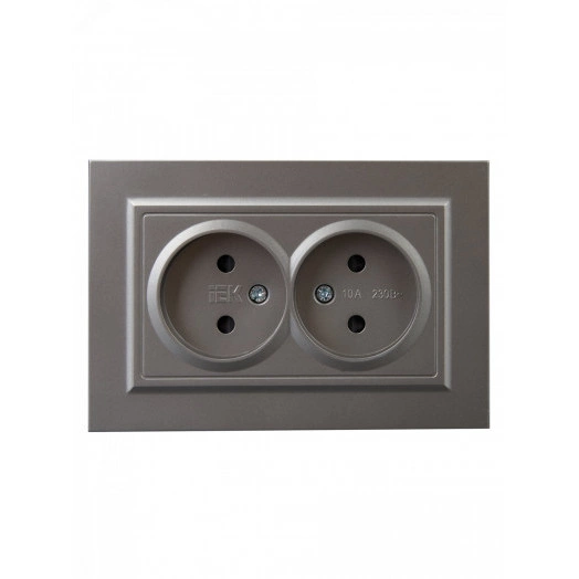 BRITE Розетка 2-местная без заземления с защитными шторками 10А в сборе РСш12-2-БрС сталь IEK