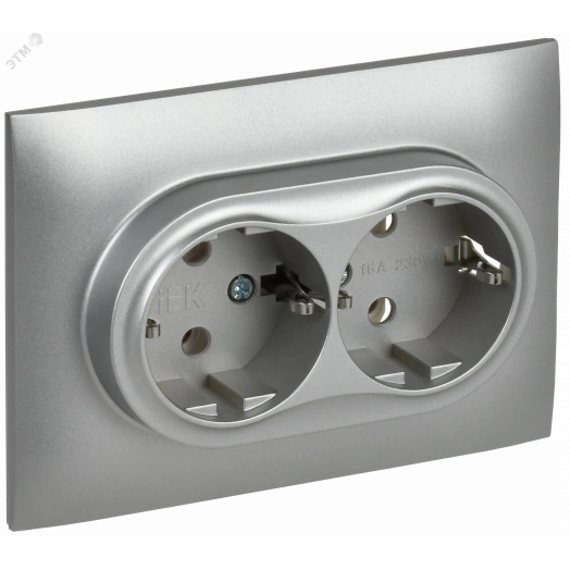 SKANDY Розетка 2-местная с заземлением без защитных шторок 16А в сборе SK-R08S серебряный IEK