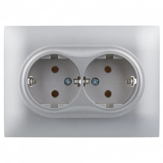 SKANDY Розетка 2-местная с заземлением без защитных шторок 16А в сборе SK-R08S серебряный IEK