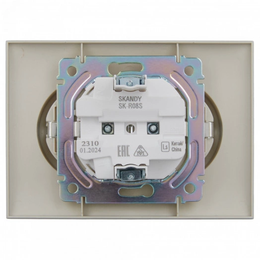 SKANDY Розетка 2-местная с заземлением без защитных шторок 16А в сборе SK-R08S серебряный IEK