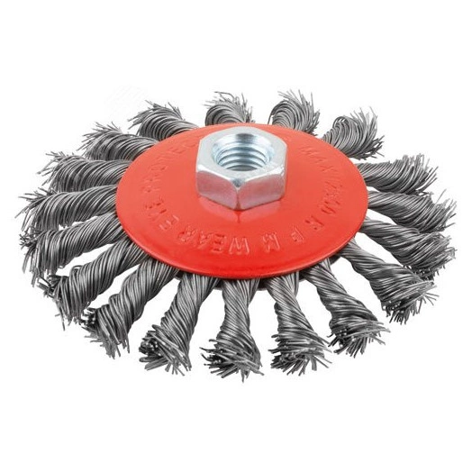 Корщетка-колесо с наклоном, гайка М14, стальная витая проволока 125 мм