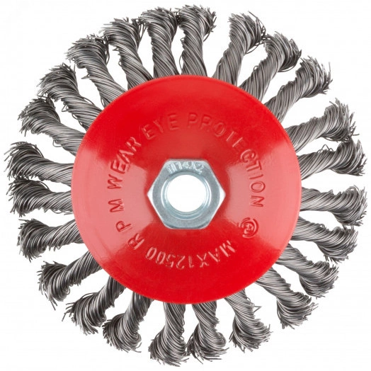 Корщетка-колесо с наклоном, гайка М14, стальная витая проволока 125 мм