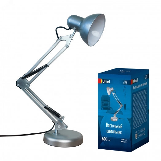 Светильник настольный TLI-221 SILVER E27  Цоколь Е27 60W Механический выключатель Серебристый ТМ Uniel