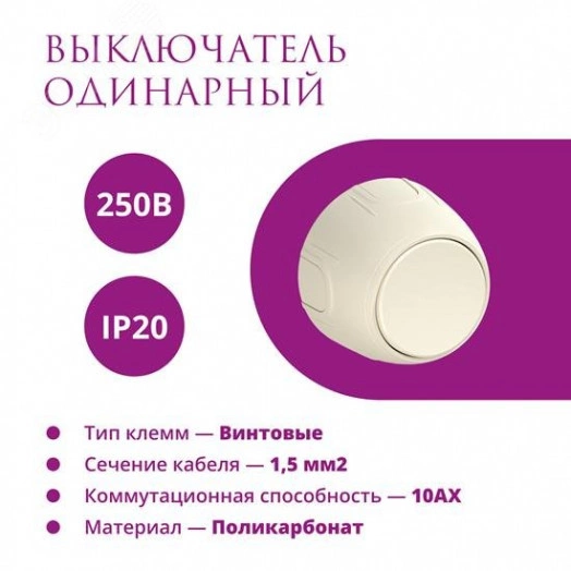 Выключатель одинарный  Rotondo, цвет бежевый