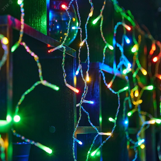 Бахрома светодиодная с эффектом мерцания 25м Соединяемая 440 светодиодов Разноцветный свет Провод прозрачный ULD-B25006-440/TTK MULTI IP44 ТМ Uniel