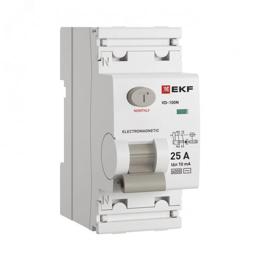 Выключатель дифференциального тока ВД-100N  2P 25А 10мА тип AC эл-мех 6кА PROXIMA EKF