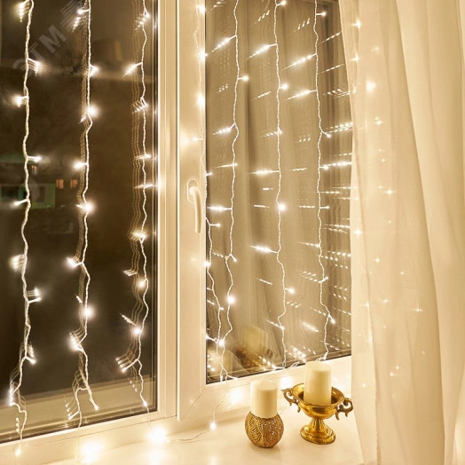 Гирлянда светодиодный Дождь 1,5х1,5 м, свечение с динамикой, прозрачный провод, 230 В, диоды цвет теплый белый