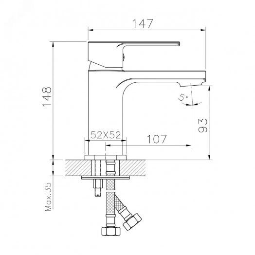 Смеситель для умывальника шаровый, латунь, хром