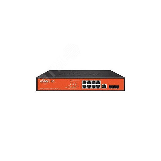 Коммутатор управляемый L2 PoE 10 портов, 8хPoE 10/100/1000 Мб/с, 2хSFP, 140 Вт