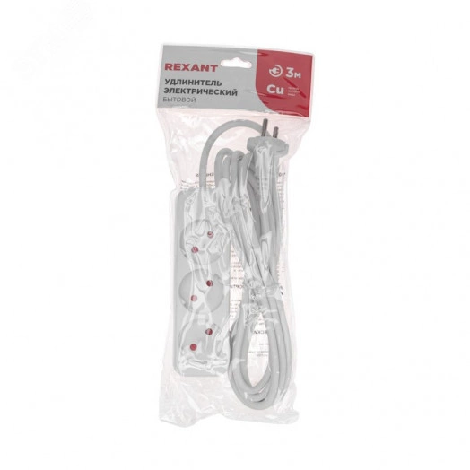 Удлинитель STANDARD 3 гнезда, 3 м, 2х1,0 мм2, б/з, белый