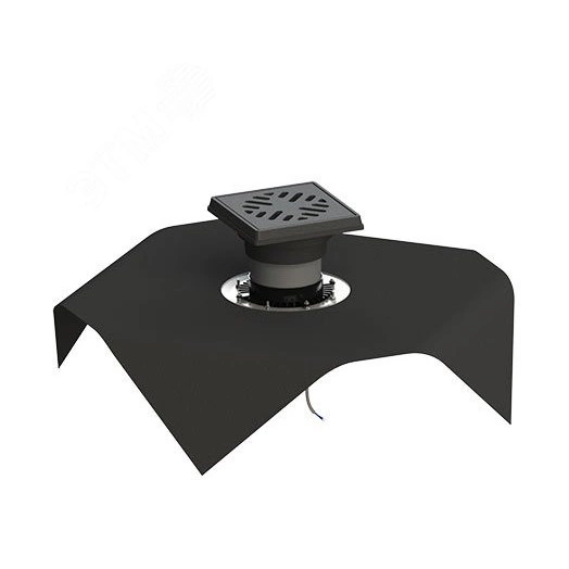 трап вертикальный дворовый регулируемый тп-616.1.160в-э с выходным диаметром 160 мм, с прижимным фланцем, чугунной решеткой и подрамником, с битумно-полимерной прокладкой и обогревом