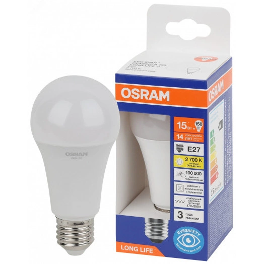 Лампа светодиодная LED 15Вт Е27 2700К 1521Лм груша 220В (замена 150Вт) OSRAM