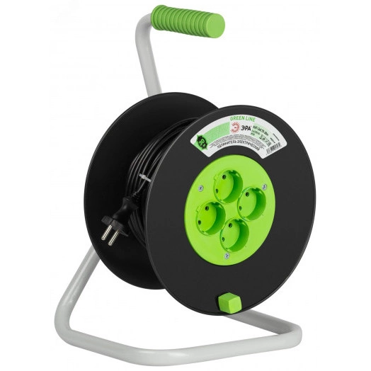 Удлинитель силовой на катушке пластик 4 розетки без заземления 30м ПВС 2x0.75мм2 GREEN LINE KAT-2x0.75-30m Greenline ЭРА