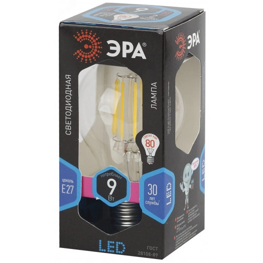 Лампа светодиодная филаментная F-LED A60-9W-840-E27 (филамент, груша, 9Вт, нейтр., Е27) (10/100/1500)