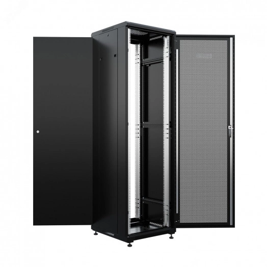 Шкаф напольный универсальный серверный R 47U 600х600мм, 4 профиля 19, двери перфорированная и сплошная металл, боковые стенки съемные, регулируемые опоры, разобранный, черный RAL 9005