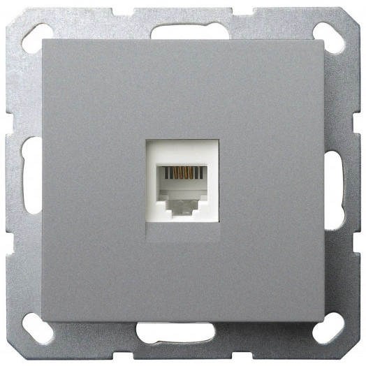 Телефонная розетка RJ11 с накладкой, цвет Алюминий